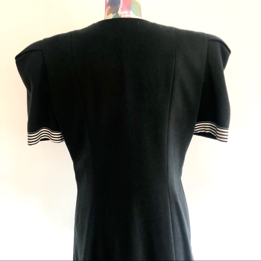 🎬VINTAGE 80s Avant Garde Black Bow Stripe Dress - Picture 6 of 8